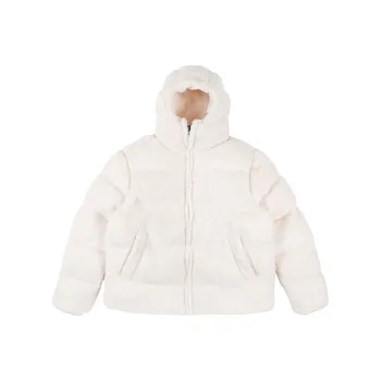 MEDRIA Letter Hooded Loose Fit Thickened Puffer Jacket Unisex Ecru
