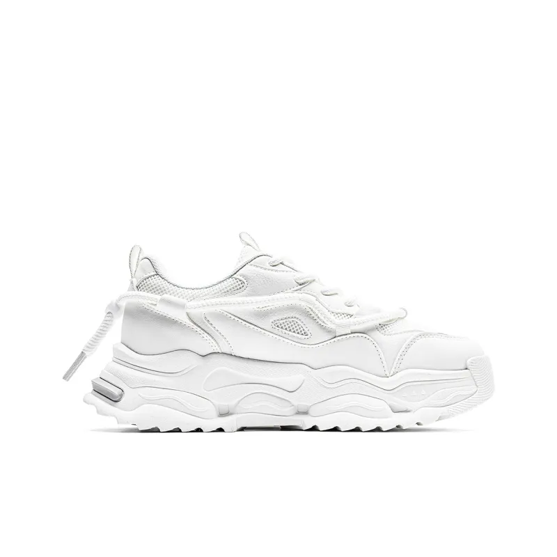 Warrior Anti Slip And Wear Resistant Height Increasing Low Top Chunky Sneakers Men's White Light Gray-2