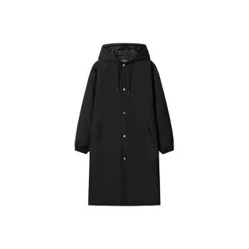RICKYOUNG Solid Color Hooded Fitted Thickened Long Puffer Jacket Unisex Black