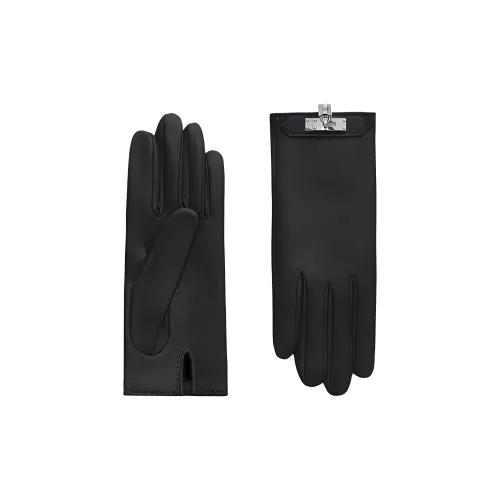 HERMES Lambskin Gloves Unisex Black