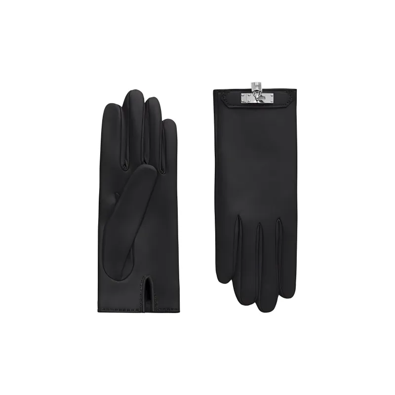 HERMES Lambskin Gloves Unisex Black-0