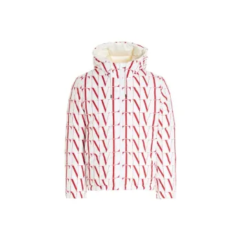 Valentino Letter Hooded Down Jacket Men's White