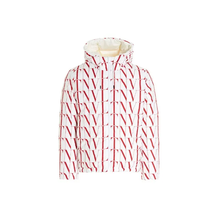 Valentino Letter Hooded Down Jacket Men's White-0
