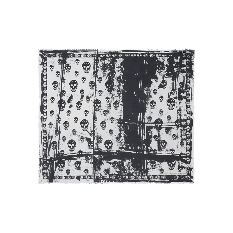 Alexander McQueen Skull Printed Frayed Edge Scarf-0
