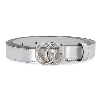 GUCCI Styling Smooth Buckle With Logo Leather Belts Women's Silver Width: 2CM