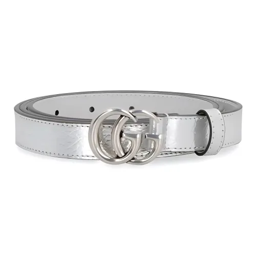 GUCCI Styling Smooth Buckle With Logo Leather Belts Women's Silver Width: 2CM