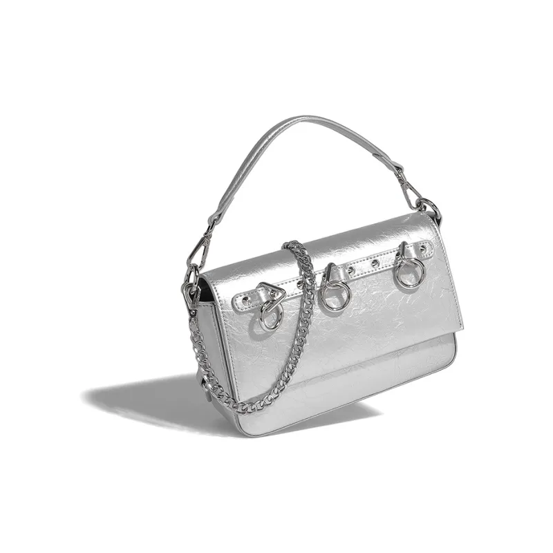 Vigno Synthetic Leather Handbag, One Shoulder, Crossbody Bag Women's Silver/Black-11