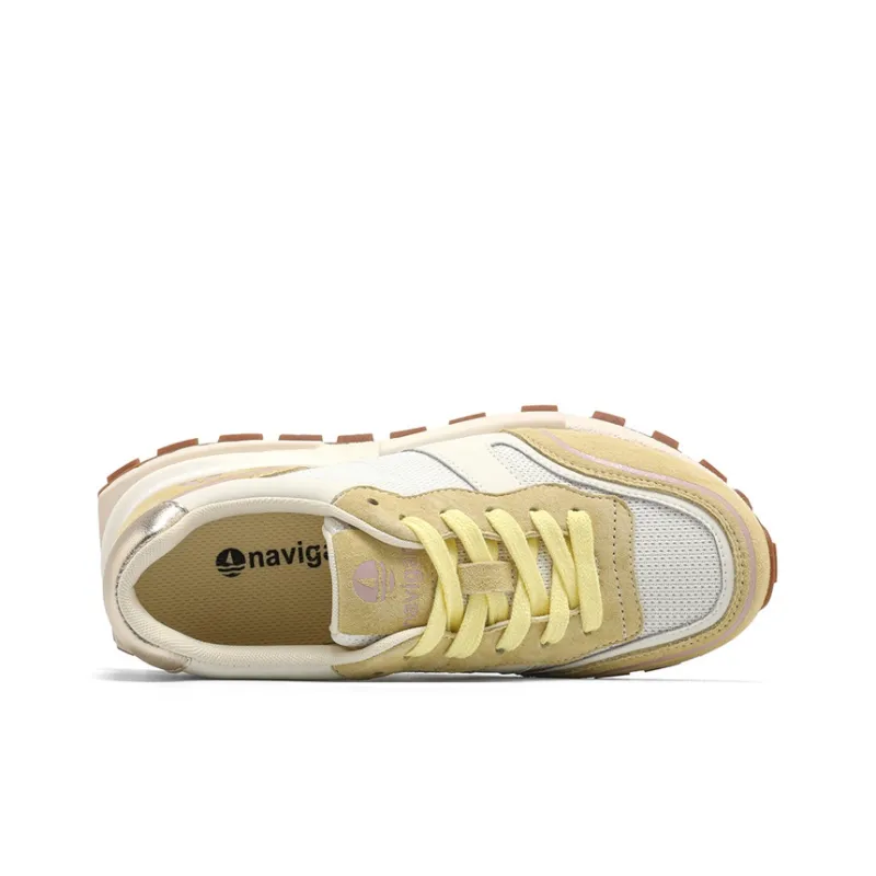 NAVIGARE Small Sailboat Height Increasing Low Top Casual Shoes Women's Light Yellow White-3