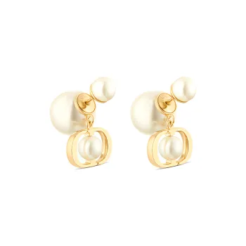 DIOR Resin Pearl Metal Earrings Women's White