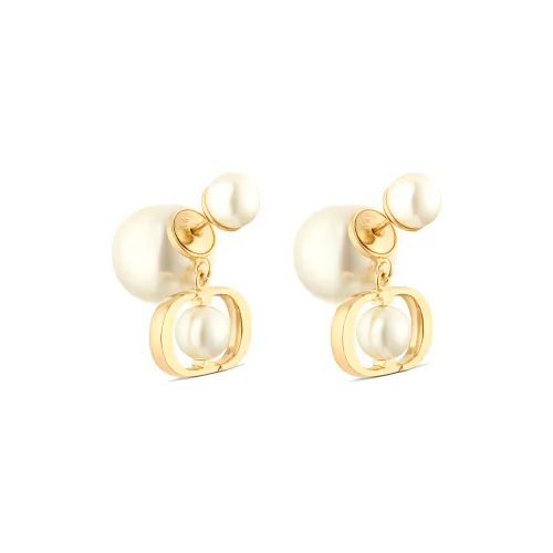 DIOR Resin Pearl Metal Earrings Women's White