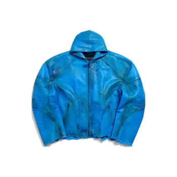 Balenciaga Hooded Biker Jacket Jackets & Coats Loose Fit Men's Blue