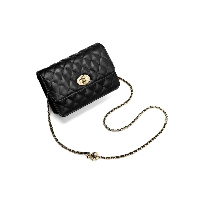 FOXER Split Cow Leather With Synthetic Leather Crossbody Bag Women's Black-4