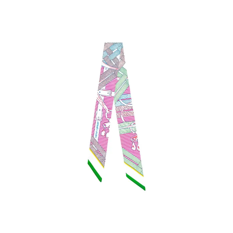 HERMES Silk Silk Scarves Women's Green Pink-0