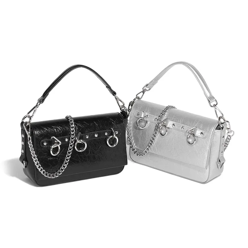 Vigno Synthetic Leather Handbag, One Shoulder, Crossbody Bag Women's Silver/Black-5