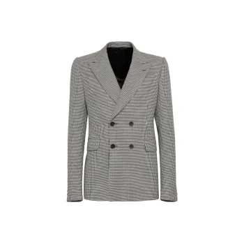 Alexander McQueen Houndstooth Printed Double Breasted Tailored Blazer