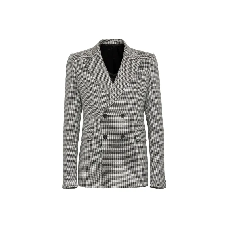 Alexander McQueen Houndstooth Printed Double Breasted Tailored Blazer-0