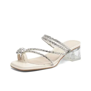 ZHR Rhinestone Quiet Slide Slippers Women's Beige