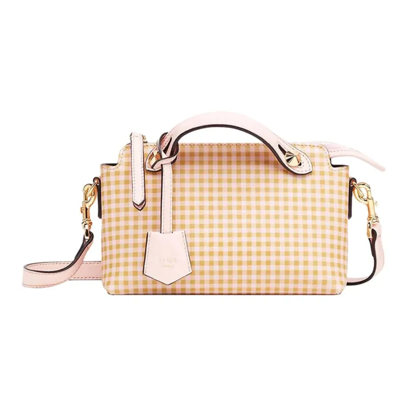 FENDI Calfskin Boston Bag, One Shoulder Handbag Mini Women's Yellow/Light Pink-0