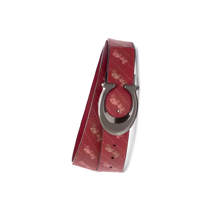 COACH Carriage Patterned Print Leather Belts Men's Red Width: 3.8CM-1
