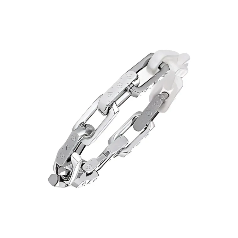 LOUIS VUITTON Stainless Steel Resin Enamel Bracelets Men's Silver-1