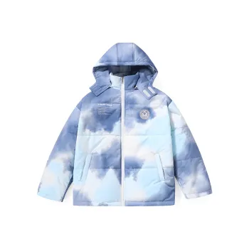 GENANX Gradient Cartoon Letter Detachable Hood Loose Fit Puffer Jacket Unisex