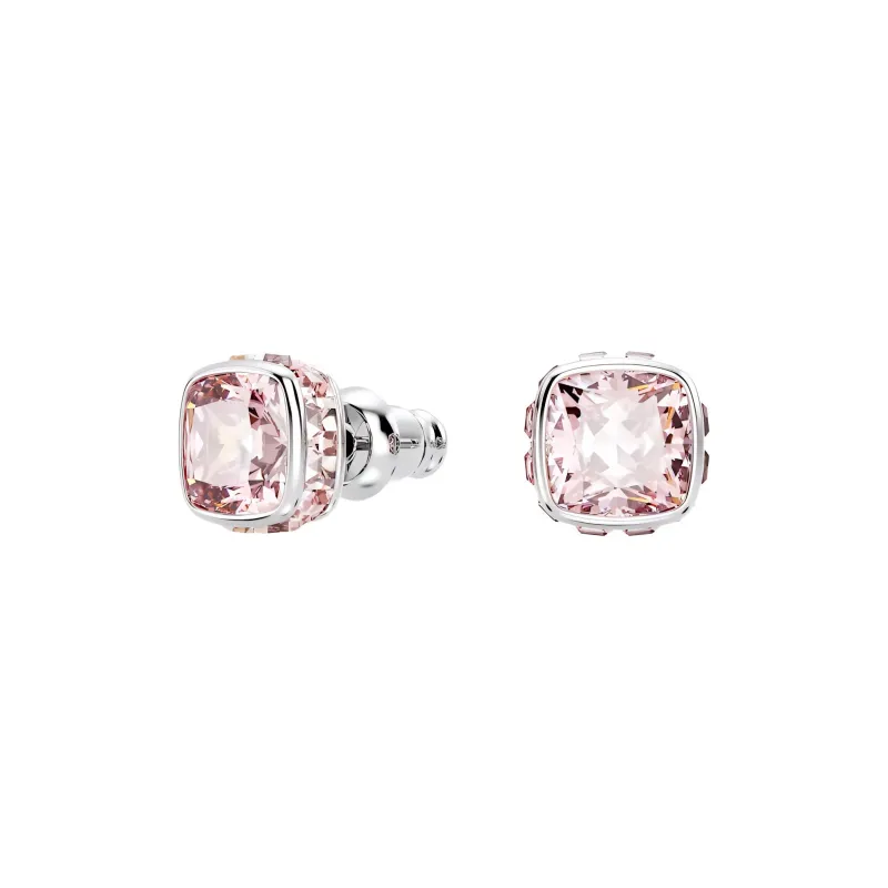Swarovski Crystal Rhodium-plated Zirconia Stud Earrings Women's Pink-1