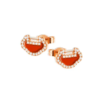 Qeelin Yu Yi Stud Earrings Women's Rose Gold, Red