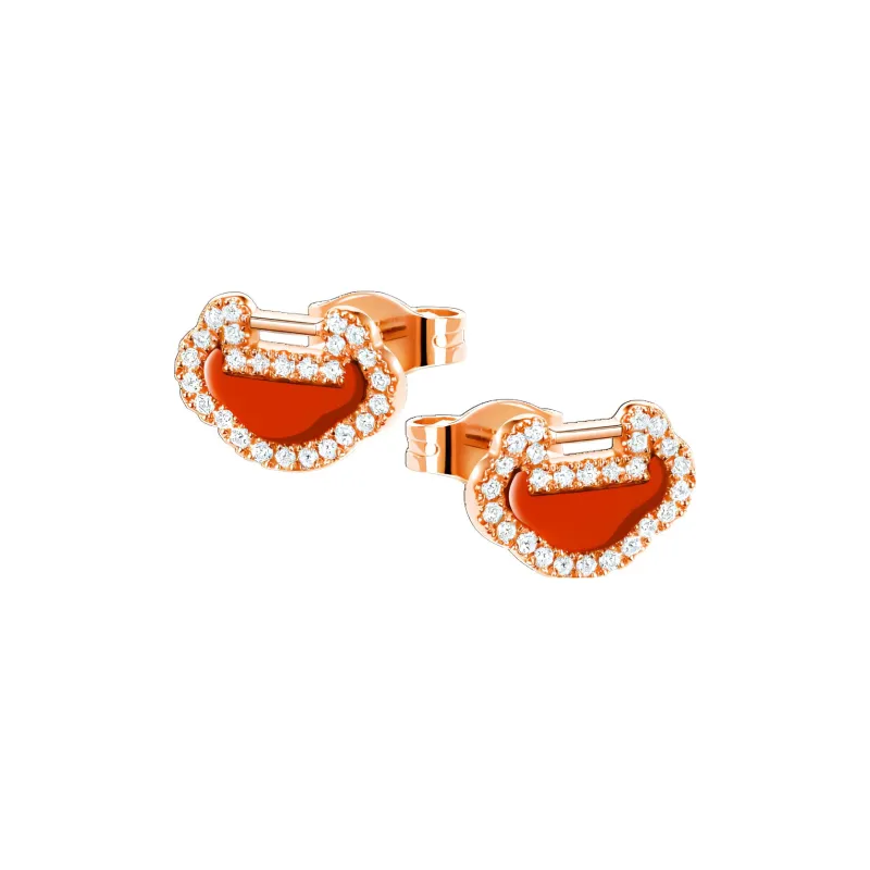 Qeelin Yu Yi Stud Earrings Women's Rose Gold, Red-0