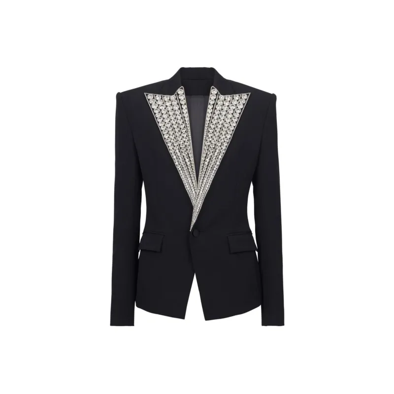BALMAIN Crystal-embellished Wool Blazer-0