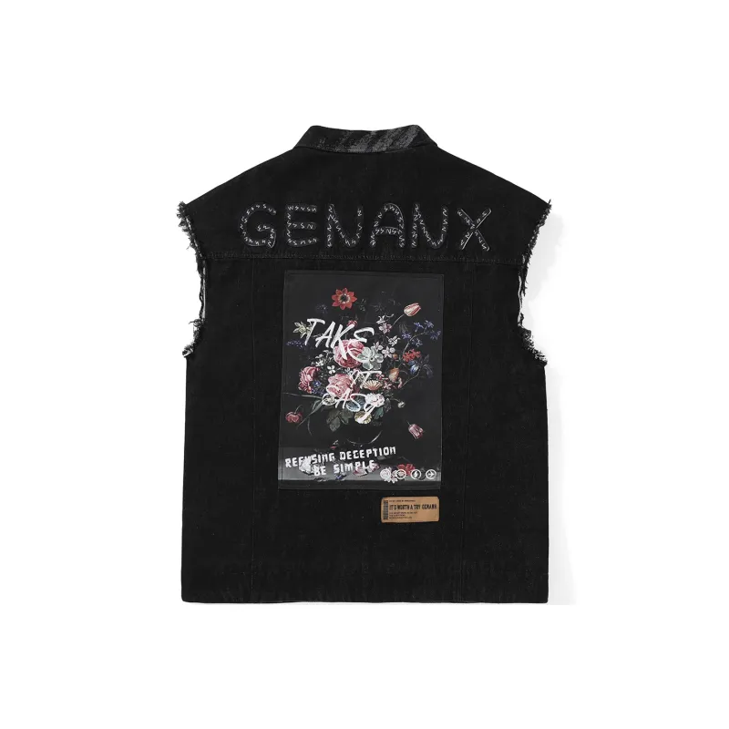 GENANX Lapel Loose Fit Vest Unisex Black Gray Color-0