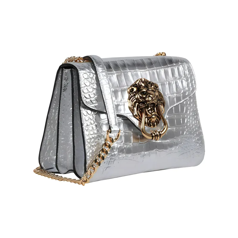 MOSCHINO Leather Crossbody Bag Shoulder Bag Women's Gray-1