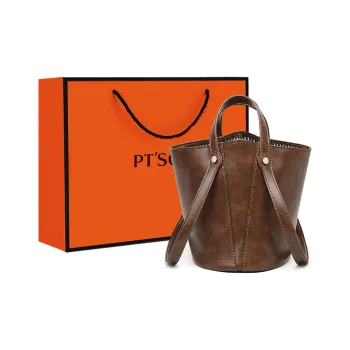 PT'SON Synthetic Leather One Shoulder Handbag, Mother Daughter Bucket Bag Regular Women's Coffee Brown