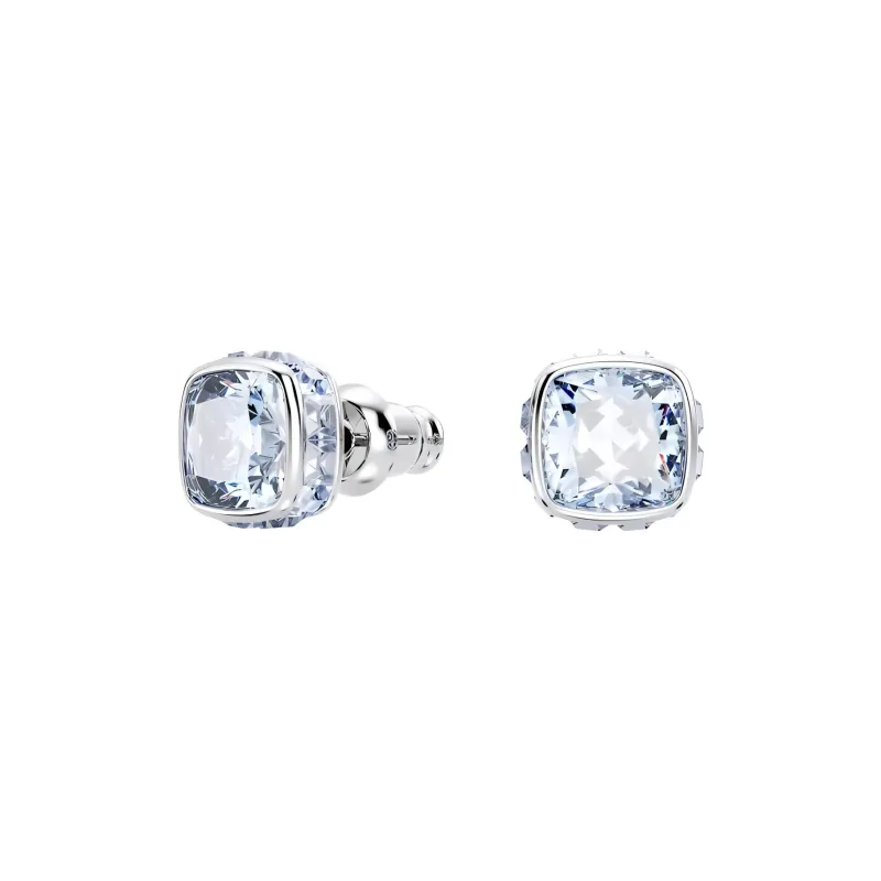 Swarovski Birthstone Crystal, Rhodium Plated Stud Earrings Unisex Blue-1