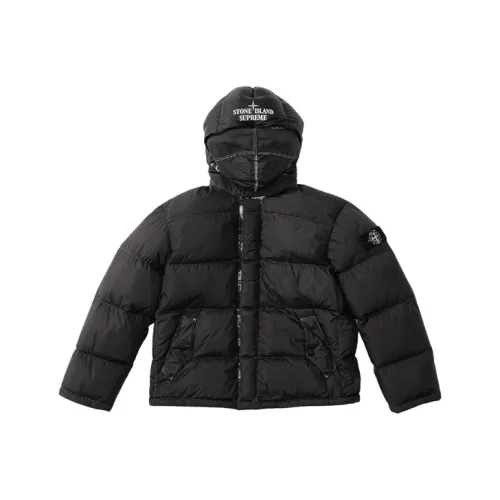 Supreme X Stone Island Painted Camo Crinkle Down Jacket
