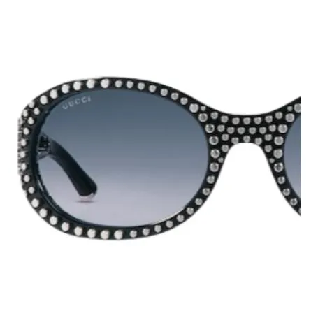GUCCI Metal Acetate Oval Sunglasses Women's Black-2