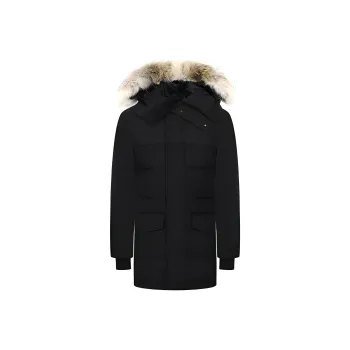 Canada Goose Clarence Series FW21 Solid Color Hooded Mid Length Down Jacket Men's Black