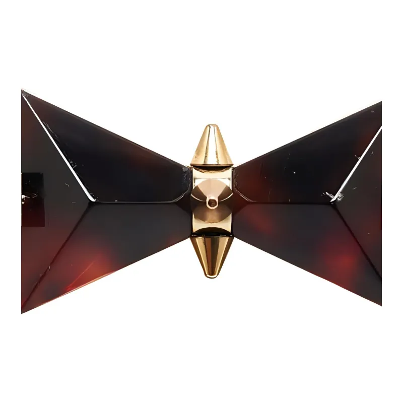 LOUIS VUITTON 2013 Gold Plated Resin Tortoise Shell Bow Pendant Costume Necklace-2