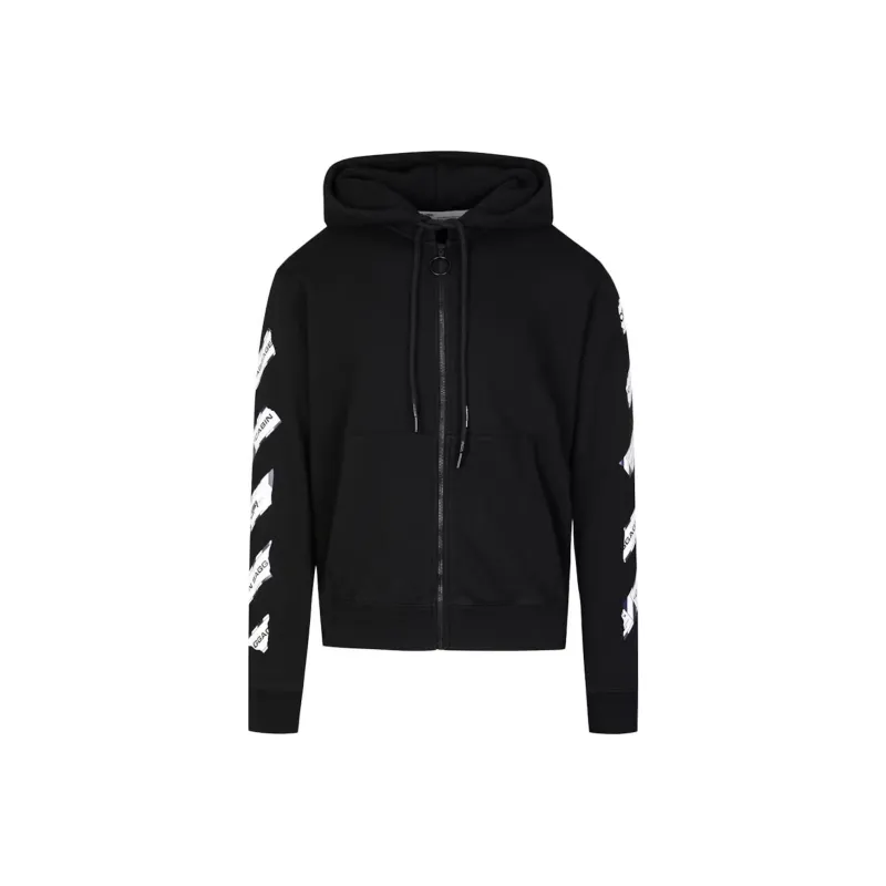 OFF WHITE Slim Fit Airport Tape Zip Up Hoodie-0