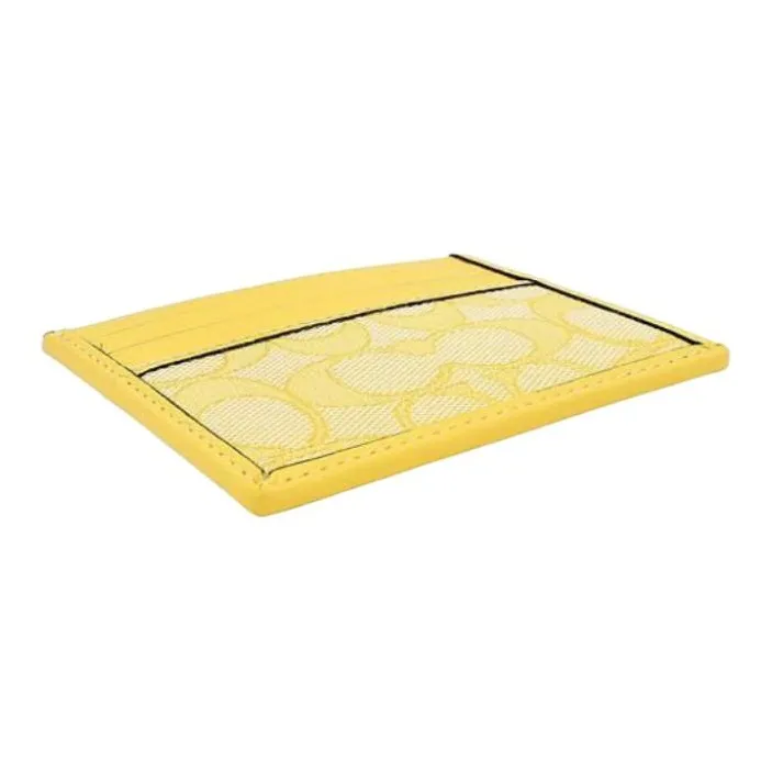 COACH Jacquard Fabric With Pebbled Leather Accents Card Holder Mini Women's Yellow-2