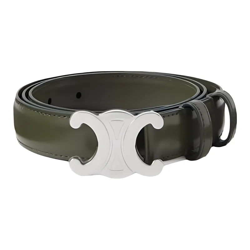 CELINE Solid Color Emblem Decoration Smooth Buckle Leather Belts Men's Green Width: 2.5CM-2