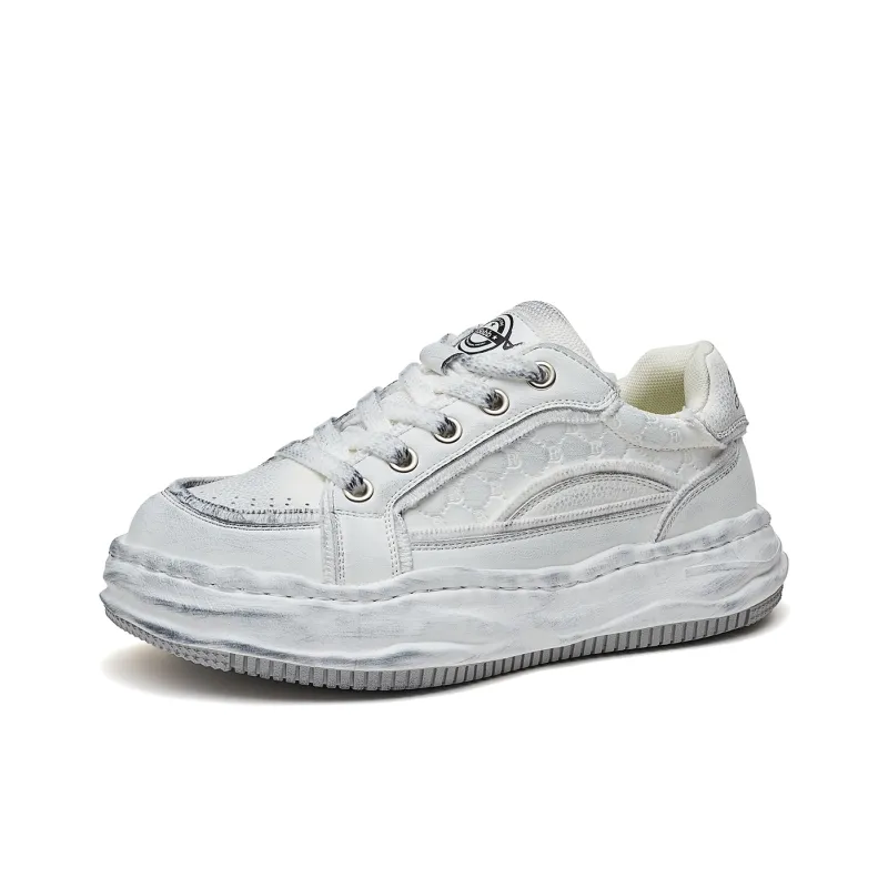 SOBB Height Increasing Low Top Skateboard Shoes Men's White Gray-0