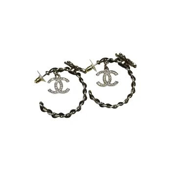 CHANEL Metal Lambskin Artificial Pearl Rhinestone Earrings Women's Black