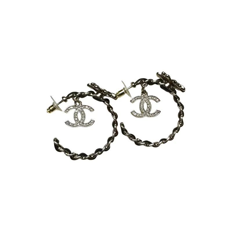 CHANEL Metal Lambskin Artificial Pearl Rhinestone Earrings Women's Black-0
