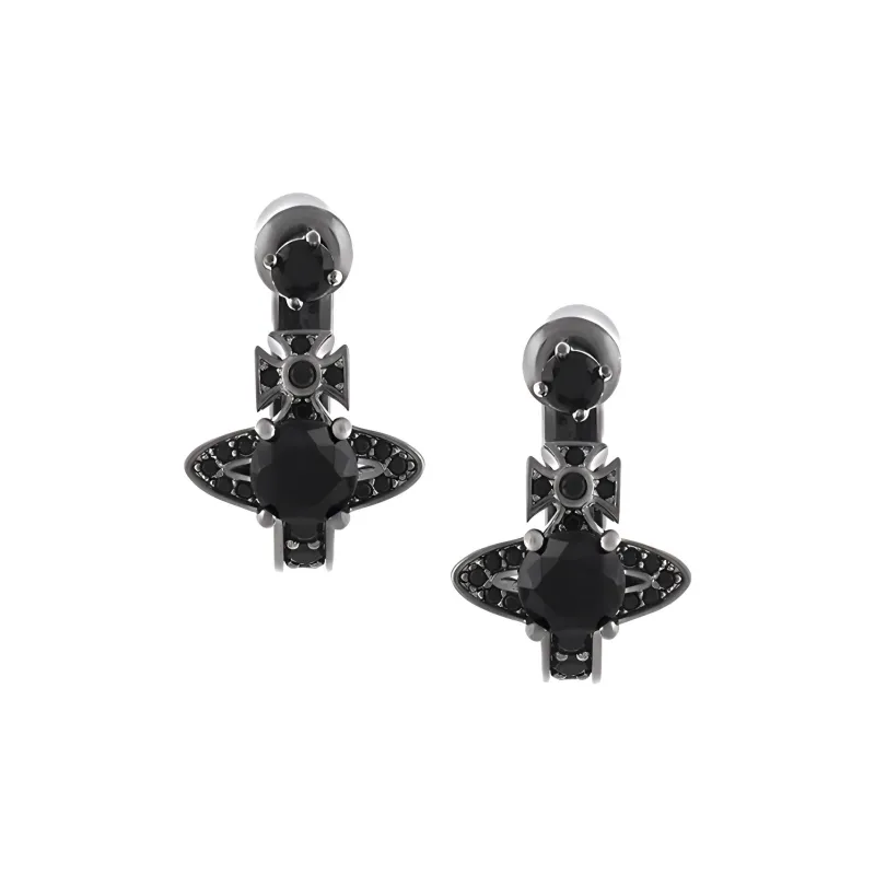 Vivienne Westwood Rhinestone Earrings Unisex Gunmetal Gray-1