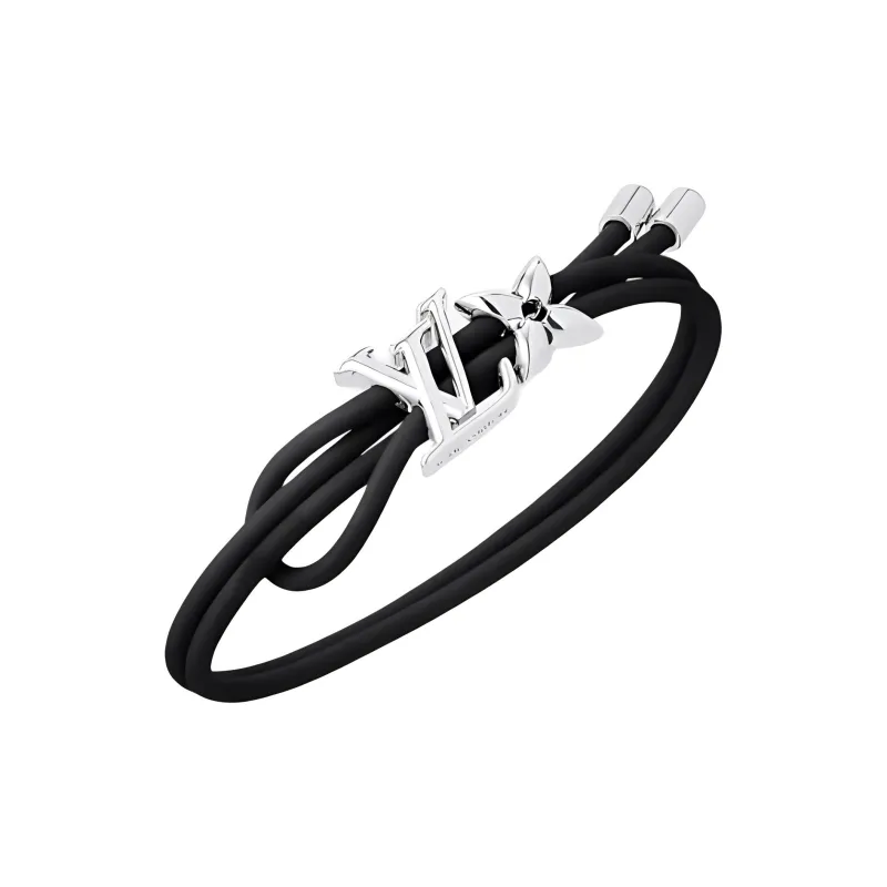 LOUIS VUITTON Leather Metal Wristbands Women's Black-1