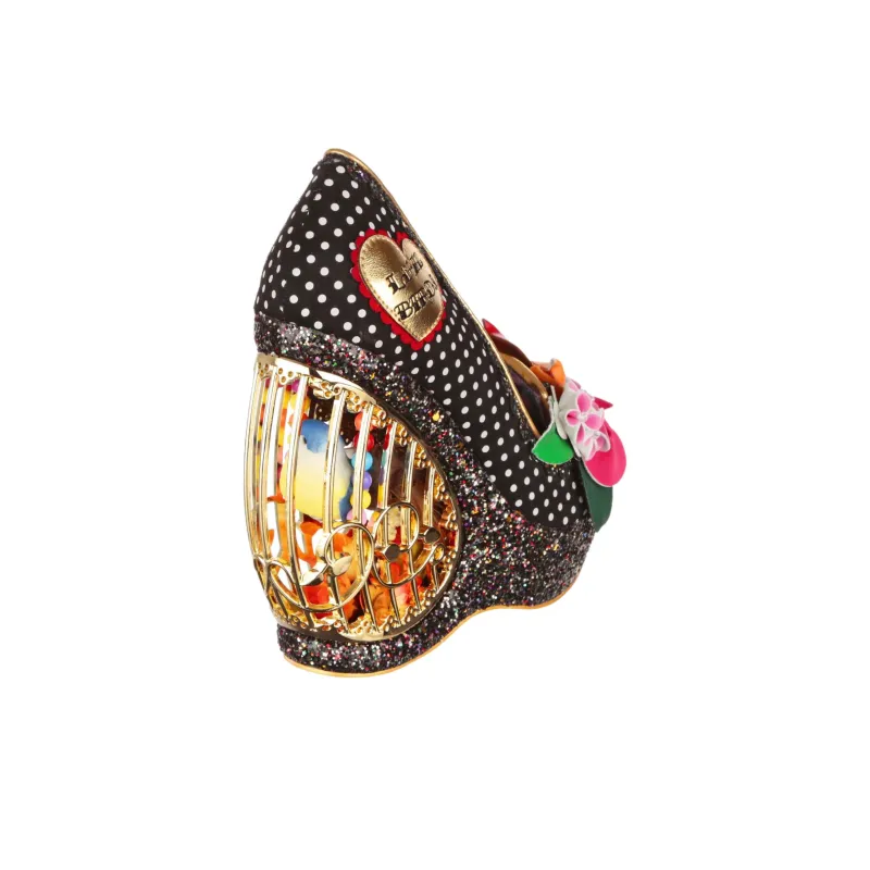 IRREGULAR CHOICE Canary Cabaret Wedge Heel High Heels 14cm Women's Black-3