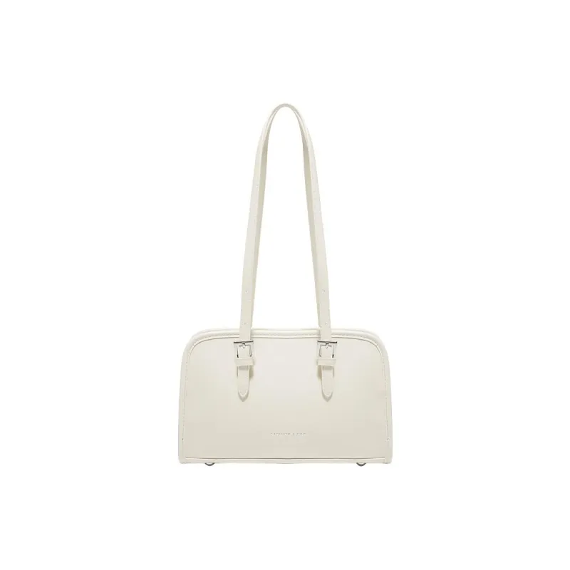 FOXER Synthetic Leather Bowling Bag, Shoulder Bag Women's Khaki/White-5
