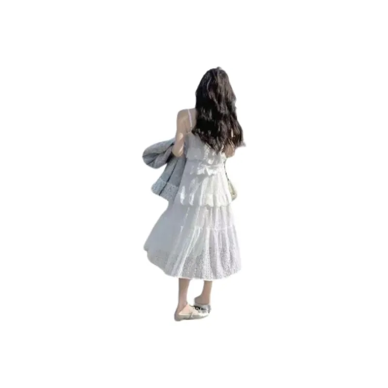 Flowers In Water Casual Long Skirt Women's White-1