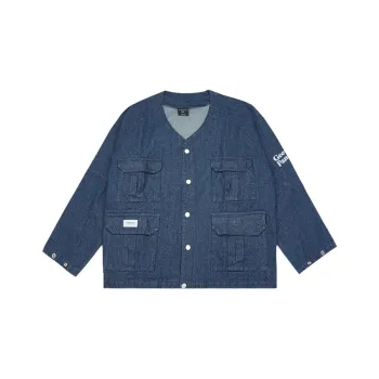WAYNEXZAVIER Loose Fit Thickened Denim Jacket Men's Dark Blue