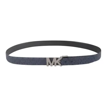 MICHAEL KORS Logo Emblem Smooth Buckle Leather Belts Men's Blue Width: 3CM